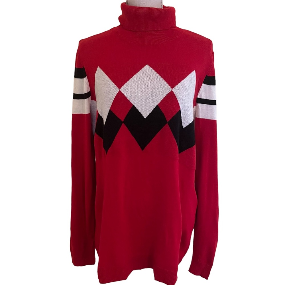 Lane Bryant Red Turtleneck Sweater with Black and White Argyle Design 14